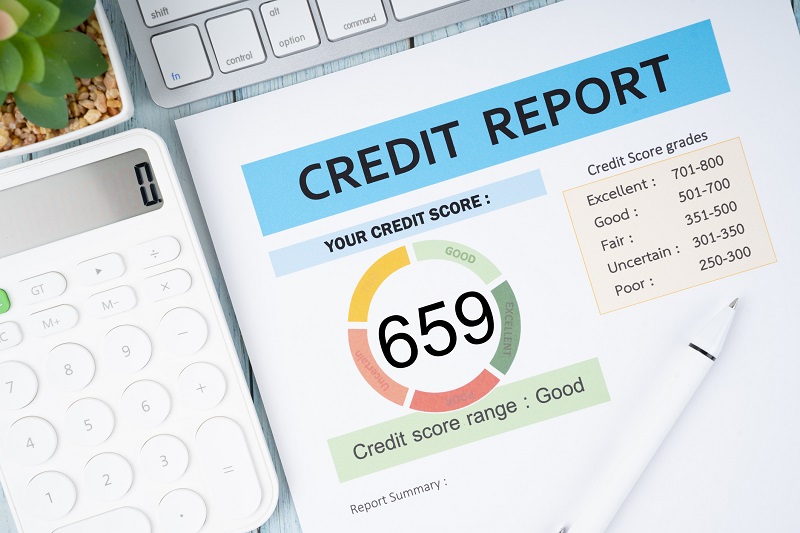 Credit score report on piece of paper